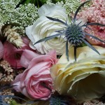 Bouquet Detail Roses, Wheat and Blue Thistle